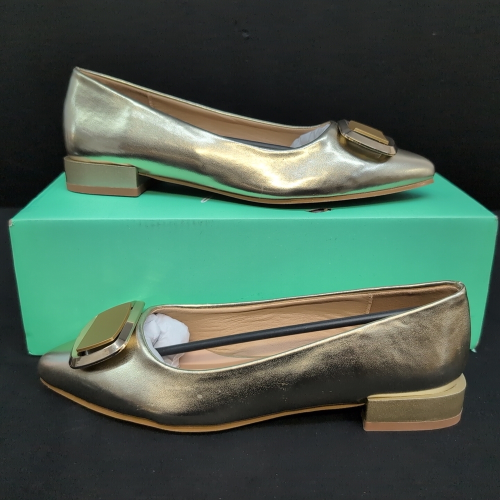 Shop The Mint Take Care Gold Heeled Ballet Women's Flats Size US 7 Gold